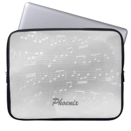 Capa Para Notebook Cinzas - White Music Notes e Monograma Personaliza