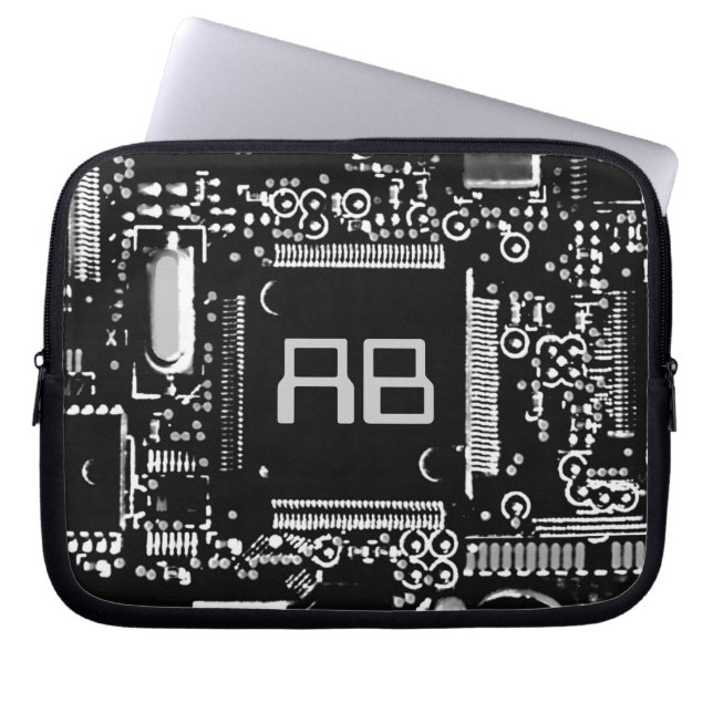 Capa Para Notebook Circuito bolsa de laptop de 2 monogramas preto e b (Frente)