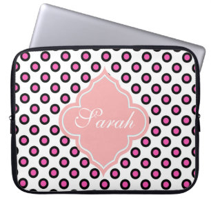 Capa Para Notebook círculo cor-de-rosa e preto bolinhas monograma