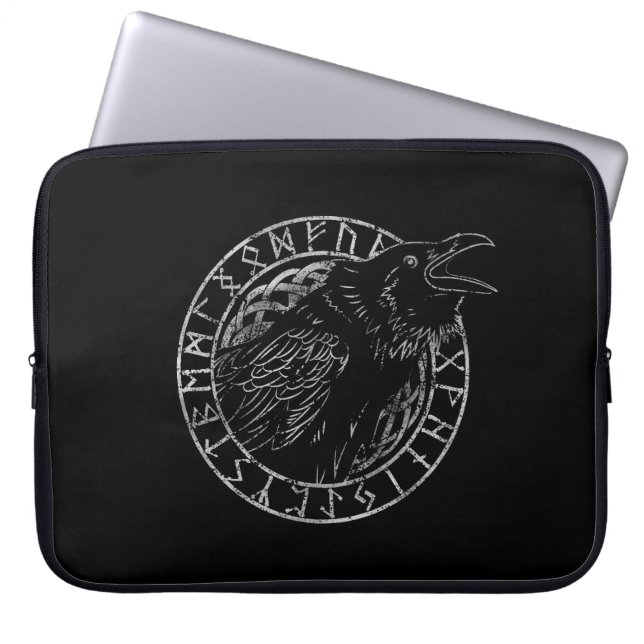 Capa Para Notebook Círculo Rúnico Viking Odin Corvos Huginn Muninn (Frente)