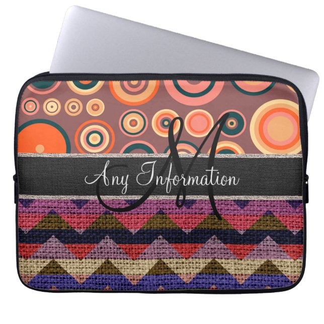 Capa Para Notebook Círculos de juta de zag Zigzag Monograma Chevron (Frente)