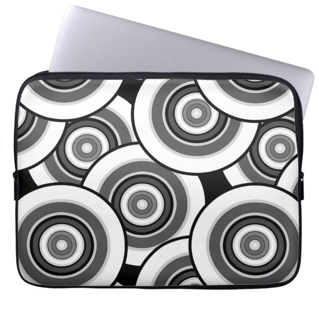 Capa Para Notebook Círculos e anéis - padrão geométrico preto e branc (Frente)