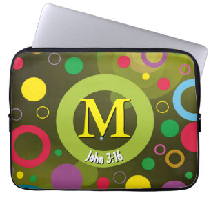 Capa Para Notebook Círculos Escritura Monograma - VERDE Personalizad