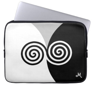 Capa Para Notebook Círculos Espirais Abstratos em Preto, Cinza e Bran