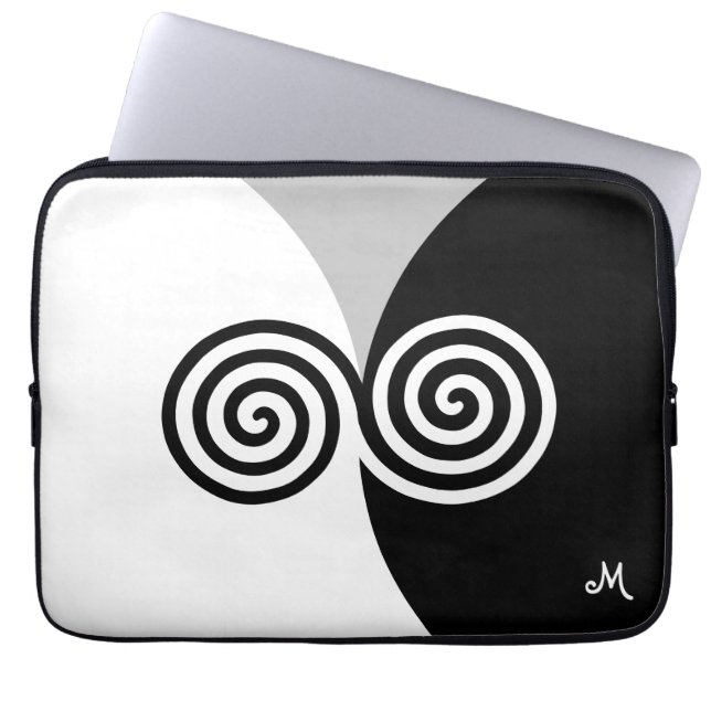 Capa Para Notebook Círculos Espirais Abstratos em Preto, Cinza e Bran (Frente)