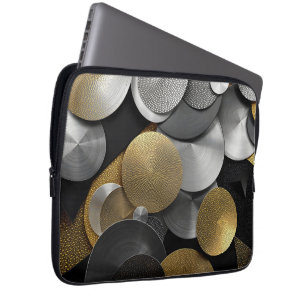Capa Para Notebook Círculos Geométricos Modernos em Dourado e Prata