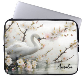Capa Para Notebook Cisne e Lago das Flores em Aquarela