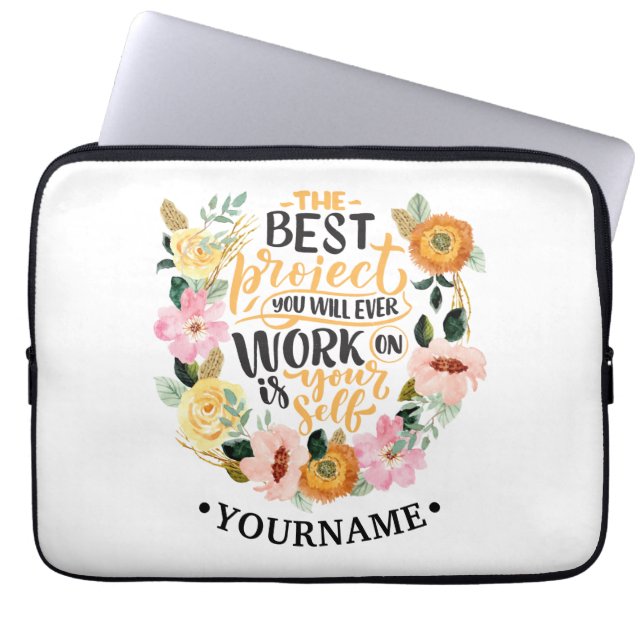 Capa Para Notebook Citação de Motivação de Inspiração Floral Elegante (Frente)
