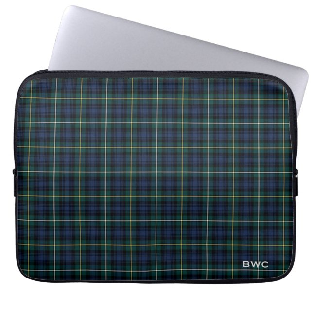 Capa Para Notebook Clan Campbell de Argyll Tartan Blue Xadrez Monogra (Frente)