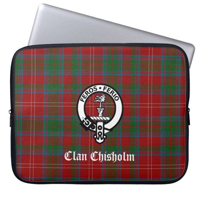 Capa Para Notebook Clan Chisholm Tartan & Crest Crachá Bolsa de lapto (Frente)