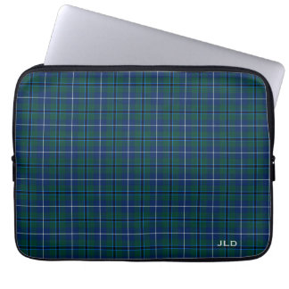 Capa Para Notebook Clan Douglas Tartan Blue e Green Xadrez Monograma