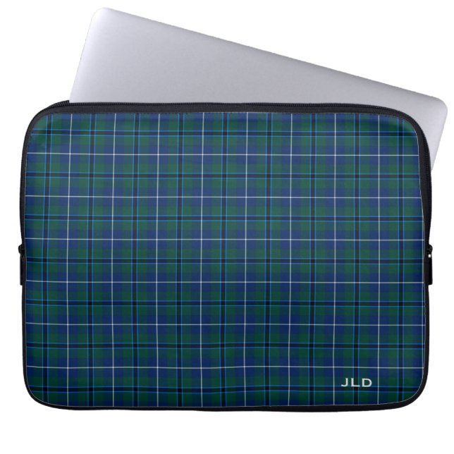 Capa Para Notebook Clan Douglas Tartan Blue e Green Xadrez Monograma (Frente)