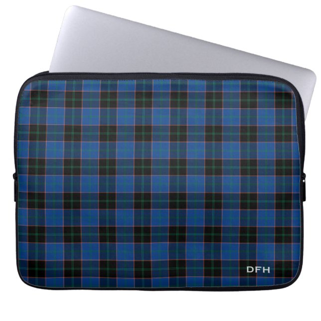 Capa Para Notebook Clan Hume Tartan Blue e Black Xadrez Monograma (Frente)