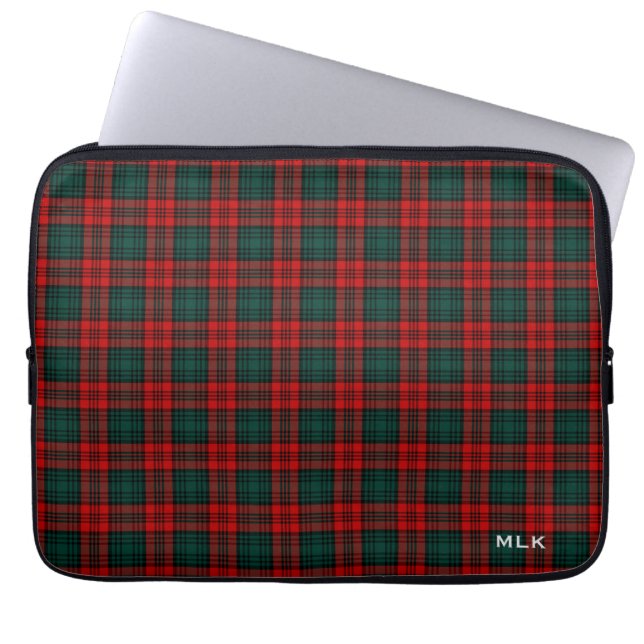 Capa Para Notebook Clan Kerr Tartan Vermelho e Xadrez Verde Monograma (Frente)