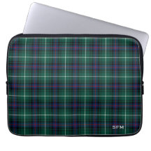 Clan MacDonald Tartan Monograma Azul e Xadrez Verd