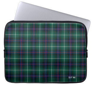 Capa Para Notebook Clan MacDonald Tartan Monograma Azul e Xadrez Verd