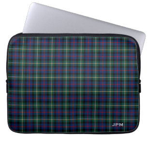 Capa Para Notebook Clan Malcolm Tartan Dark Blue Xadrez Monograma