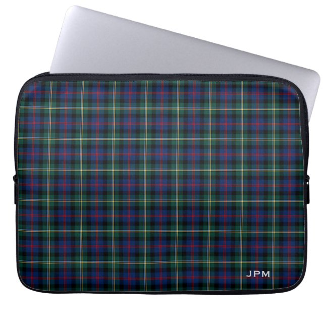 Capa Para Notebook Clan Malcolm Tartan Dark Blue Xadrez Monograma (Frente)