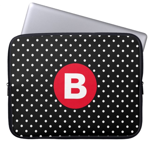 Capa Para Notebook Classic Black & White Polka Dot with Red Monogram (Frente)