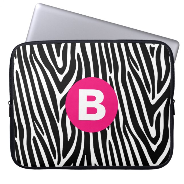 Capa Para Notebook Classic Zebra Stripes Bright Pink Monogram (Frente)