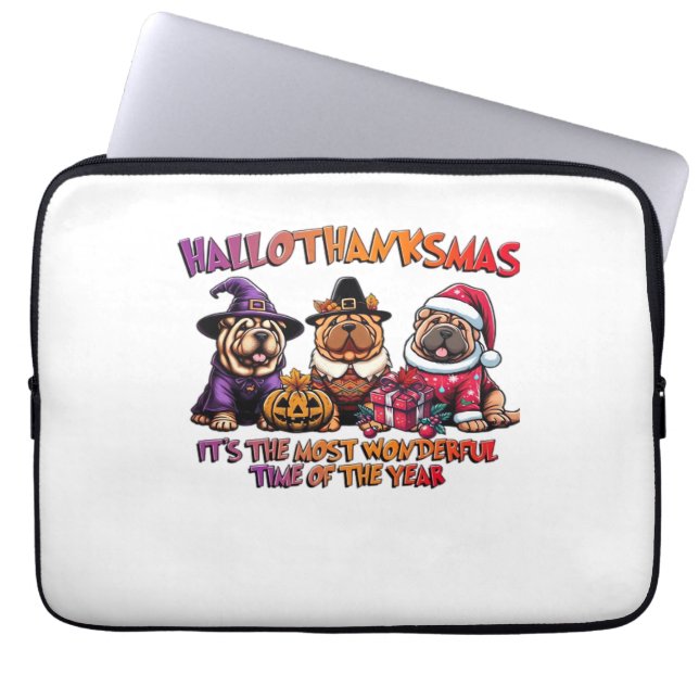 Capa Para Notebook Clássico de Natal Shar Pei Halloween (Frente)