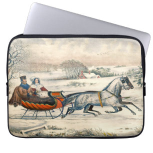 Capa Para Notebook Clássico Passeio de Trenó de 1853 Currier Ives Est