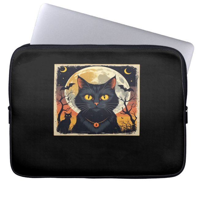 Capa Para Notebook Clássico Retro Negro Gato Halloween T-Shirt Clássi (Frente)