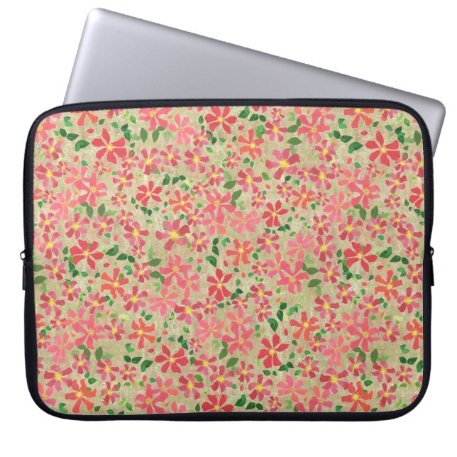 Capa Para Notebook Clematis Pink, Red, Orange Floral Patterno em Taup (Frente)
