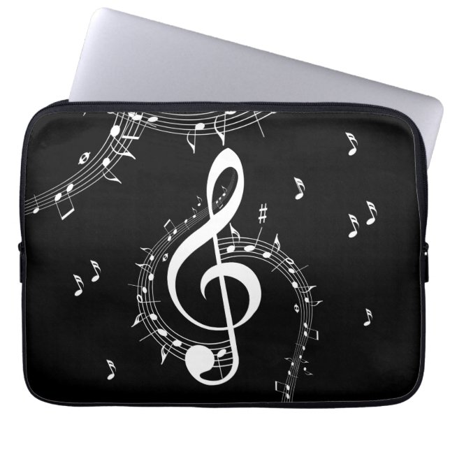 Capa Para Notebook Clima G Clef White Music on Black (Frente)