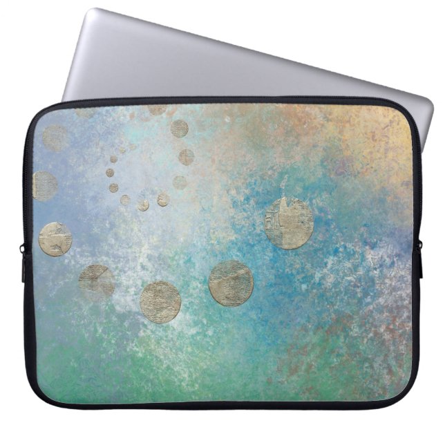 Capa Para Notebook Coastal Grunge | Azul e Verde Dourado (Frente)