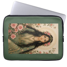 Capa Para Notebook Cobertor de Fleece Dama Floral Esmeralda | Rosa Pe