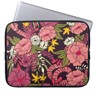 Capa Para Notebook Cobras da selva, flores tropicais, padrão de colhe