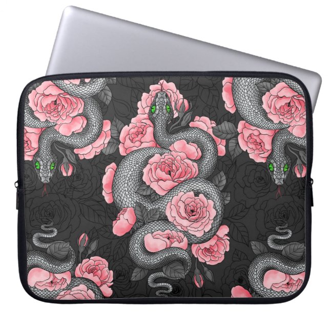 Capa Para Notebook Cobras e rosas de pêssego (Frente)
