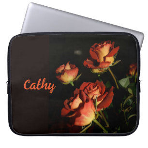 Capa Para Notebook Cobrir nomeado preto com Rosas Vermelhas e Amarela