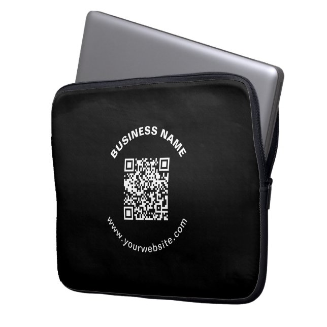 Capa Para Notebook Código QR com Nome da Empresa Texto Circular em Ne (Frente Esquerda)