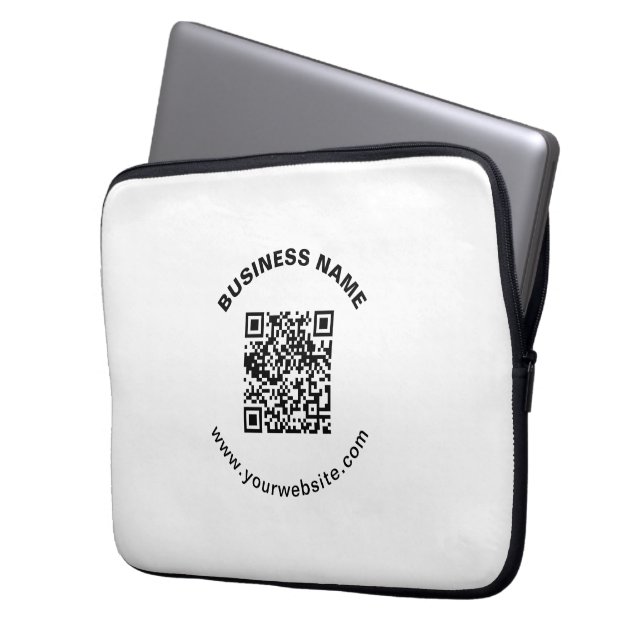 Capa Para Notebook Código QR com Nome da Empresa Texto Circular em Ne (Frente Esquerda)