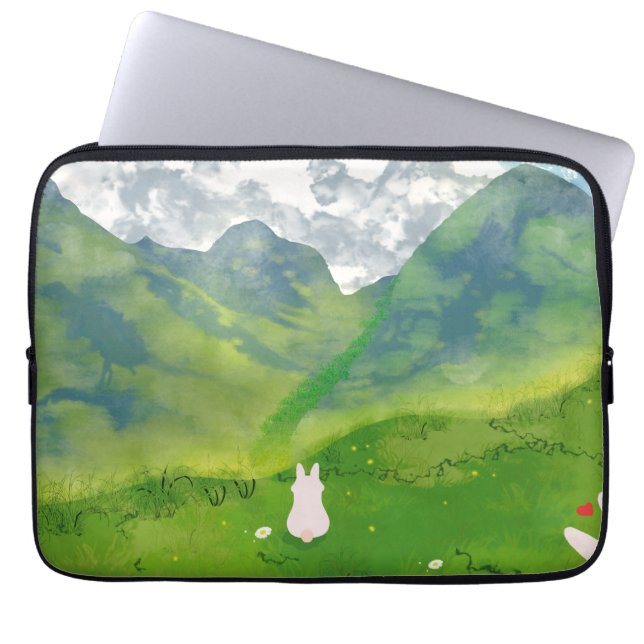 Capa Para Notebook Coelhinho Bonito na Vista de Montanha (Frente)