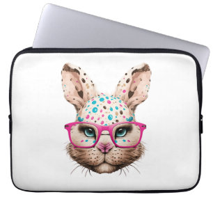 Capa Para Notebook coelhinho bonito, óculos rosa, páscoa-leopardo flo