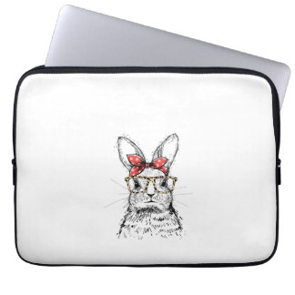 Capa Para Notebook Coelho de Páscoa Leopardo Feminino Decote V