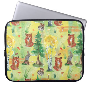 Capa Para Notebook Coelho de Woodland Aquarela, porco-espinho, raposa