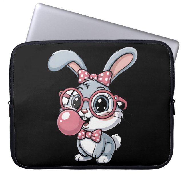 Capa Para Notebook Coelho Fofo com Óculos Soprando Chiclete (Frente)
