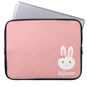 Capa Para Notebook Coelho Fofo em Pontos Rosa e Padrão Quadrado