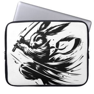 Capa Para Notebook Coelho Guerreiro Samurai Tinta Preta