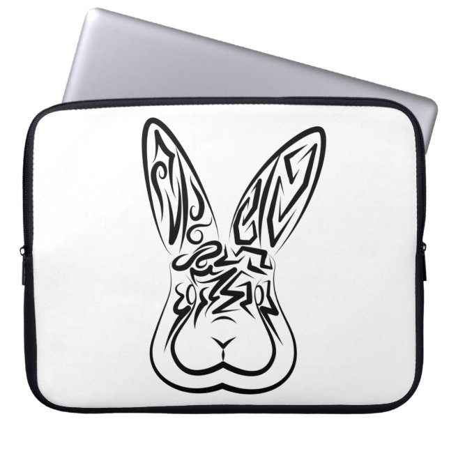 Capa Para Notebook Coelho Tribal Negro e Branco (Frente)