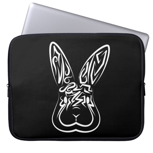 Capa Para Notebook Coelho Tribal Negro e Branco (Frente)