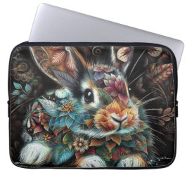 Capa Para Notebook Coelho Whimsso Rabbit Floral Abstrato Teal Brown
