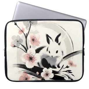 Capa Para Notebook Coelhos de Tinta Minimalista Zen Flor de Cerejeira