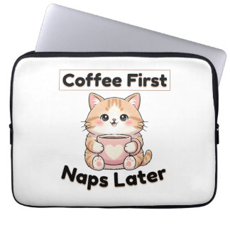 Capa Para Notebook Coffee First Naps Later Cute Cat | Kawaii Coffee 