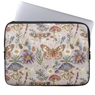 Capa Para Notebook Cogumelo borboleta vintage e flor