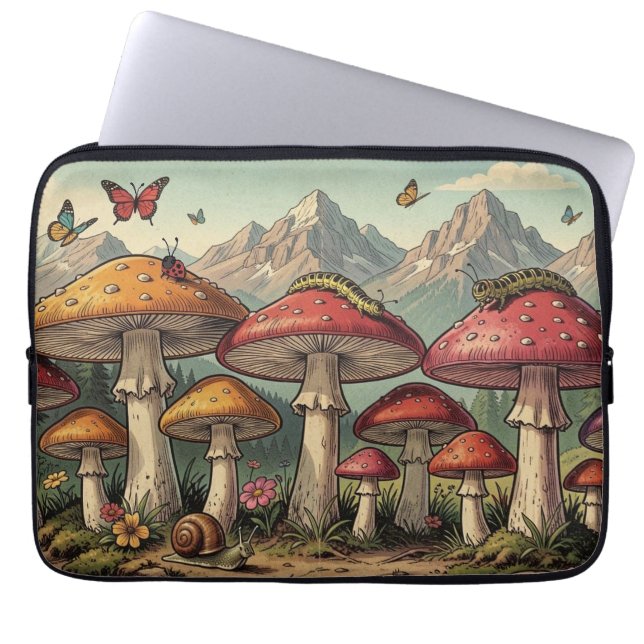 Capa Para Notebook Cogumelos Caprichosos e Topos de Montanhas (Frente)